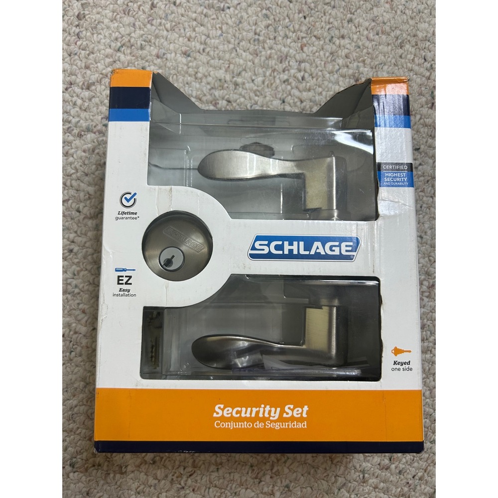 Schlage Satin Nickel Security Set Keyed Entry Lever and Deadbolt Combo Pack